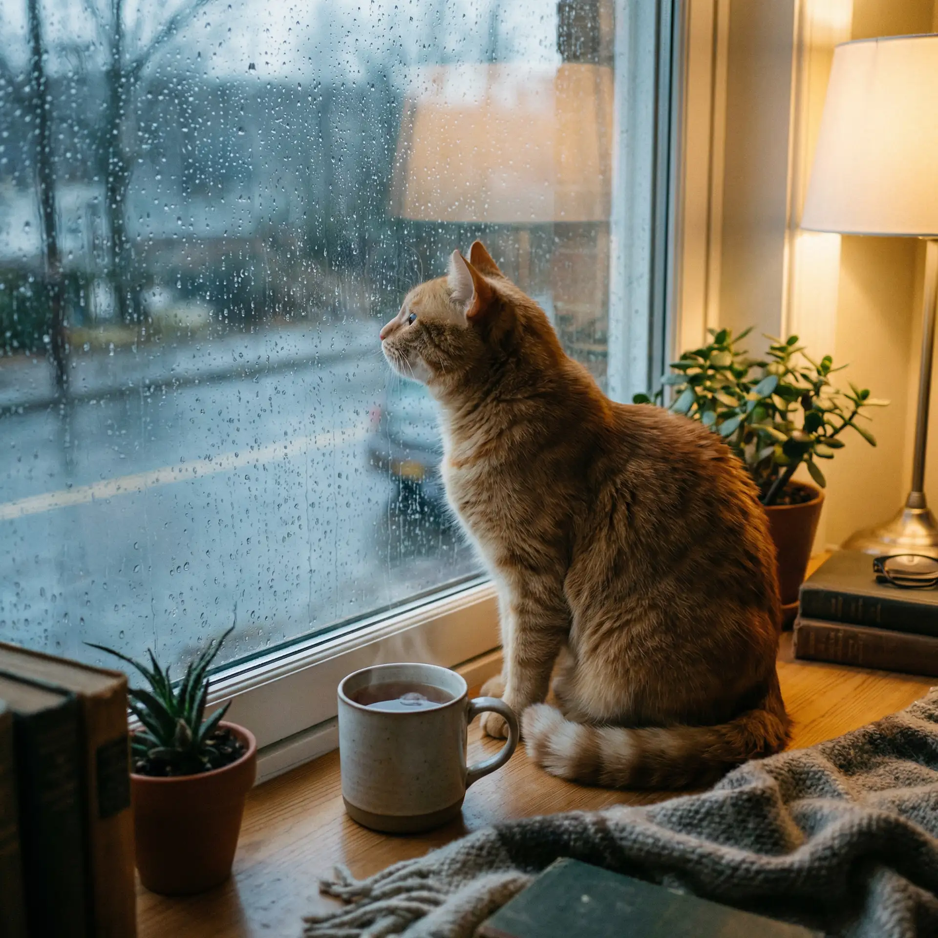 猫咪望着窗外的雨 - 唐人阁论坛